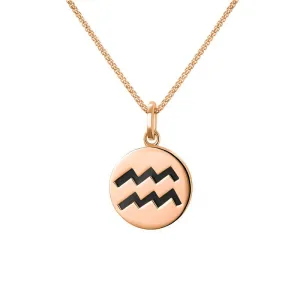9ct Rose Gold Whitby Jet Zodiac Aquarius Round Necklace