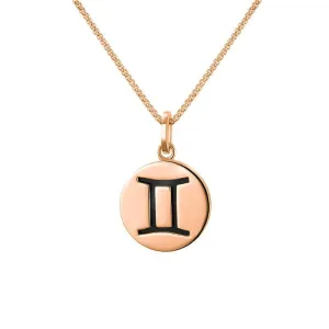 9ct Rose Gold Whitby Jet Zodiac Gemini Round Necklace