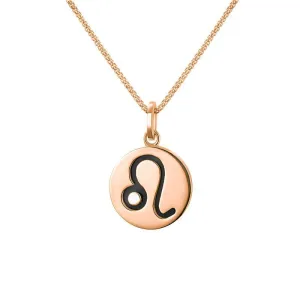 9ct Rose Gold Whitby Jet Zodiac Leo Round Necklace