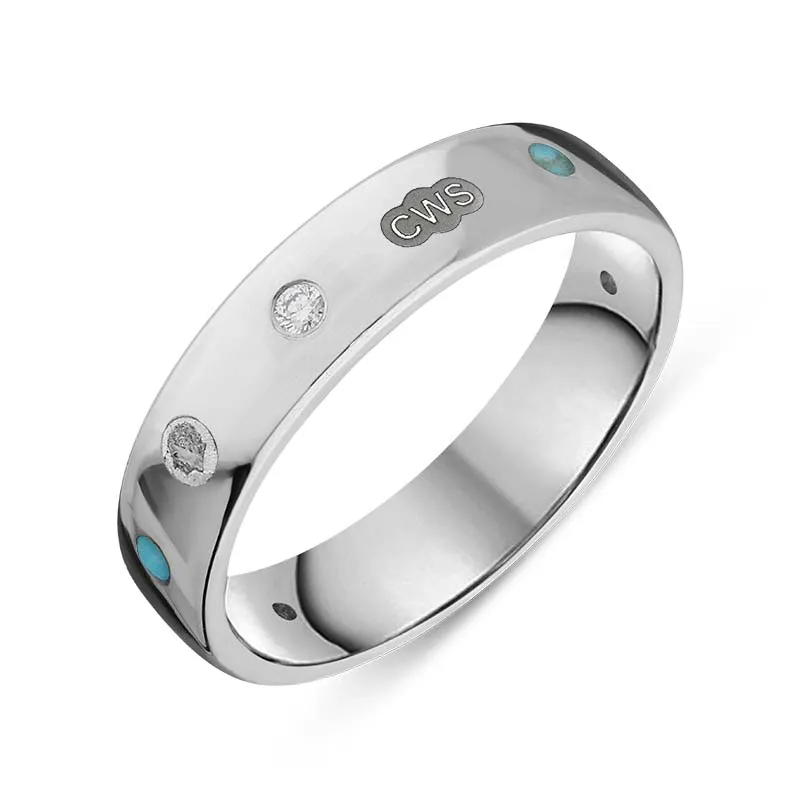 9ct White Gold 0.08ct Diamond Turquoise King's Coronation Hallmark 5mm Ring D