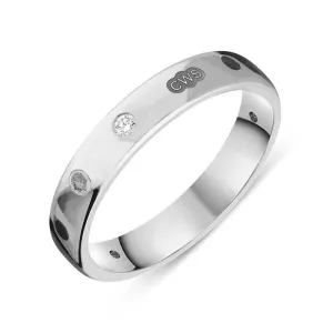 9ct White Gold 0.08ct Diamond Whitby Jet King's Coronation Hallmark 4mm Ring D