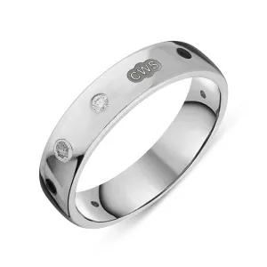 9ct White Gold 0.08ct Diamond Whitby Jet King's Coronation Hallmark 5mm Ring D