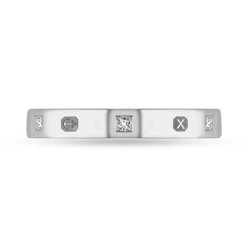 9ct White Gold 0.09ct Diamond Queen's Jubilee Hallmark Princess Cut 3mm Ring D