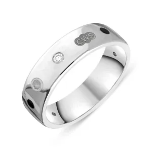 9ct White Gold 0.09ct Diamond Whitby Jet King's Coronation Hallmark 6mm Ring D