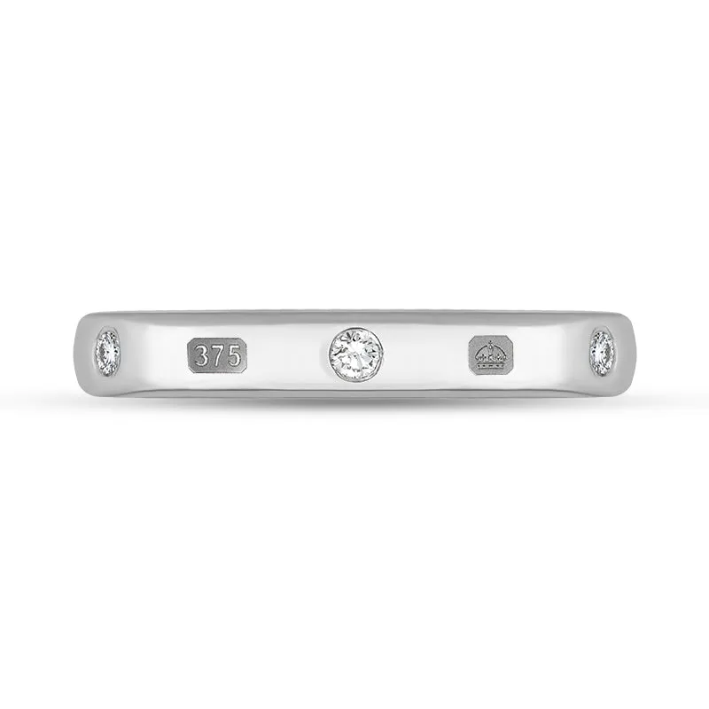 9ct White Gold 0.12ct Diamond Queen's Jubilee Hallmark 3mm Ring D