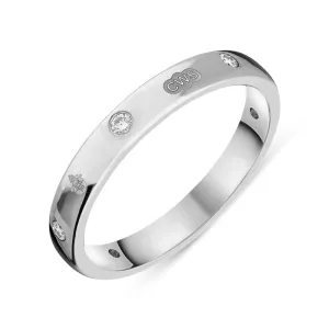 9ct White Gold 0.12ct Diamond Queen's Jubilee Hallmark 3mm Ring D
