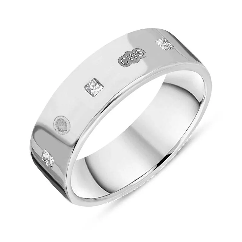 9ct White Gold 0.36ct Diamond King's Coronation Hallmark Princess Cut 6mm Ring D