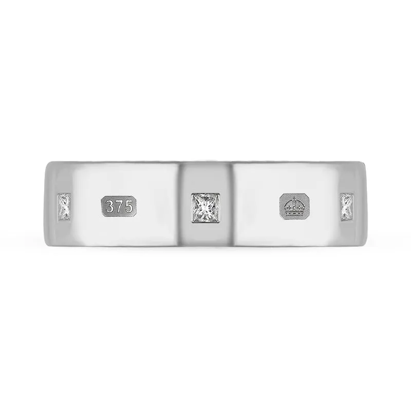 9ct White Gold 0.36ct Diamond King's Coronation Hallmark Princess Cut 6mm Ring D