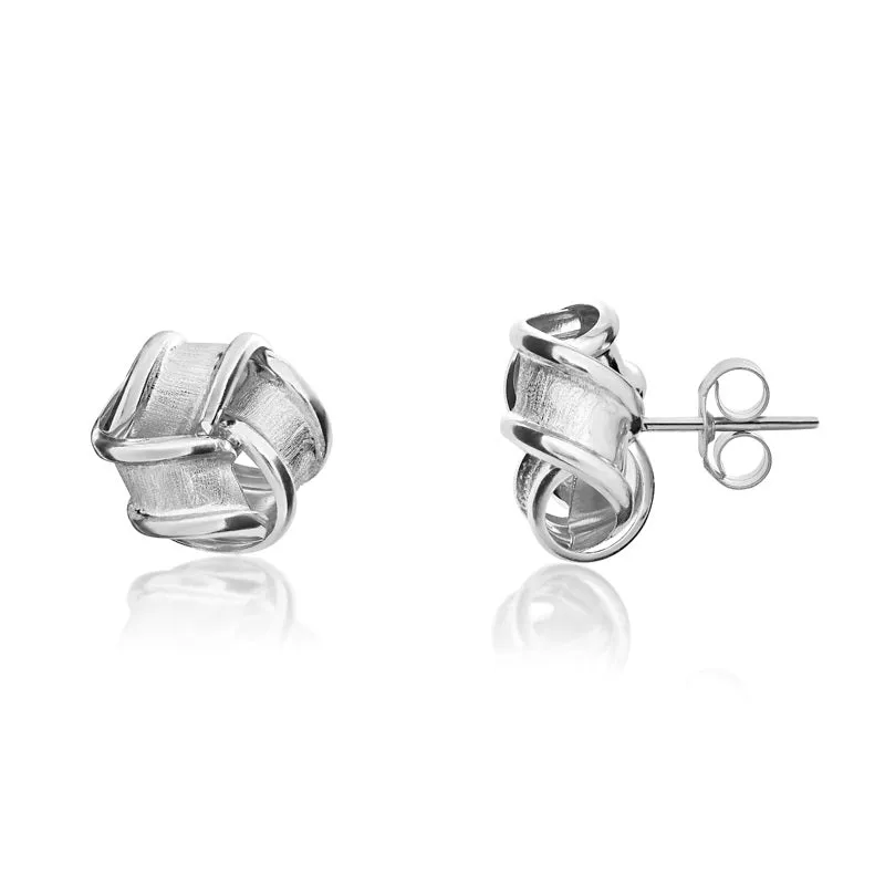 9ct White Gold 10mm Looped Knot Stud Earrings