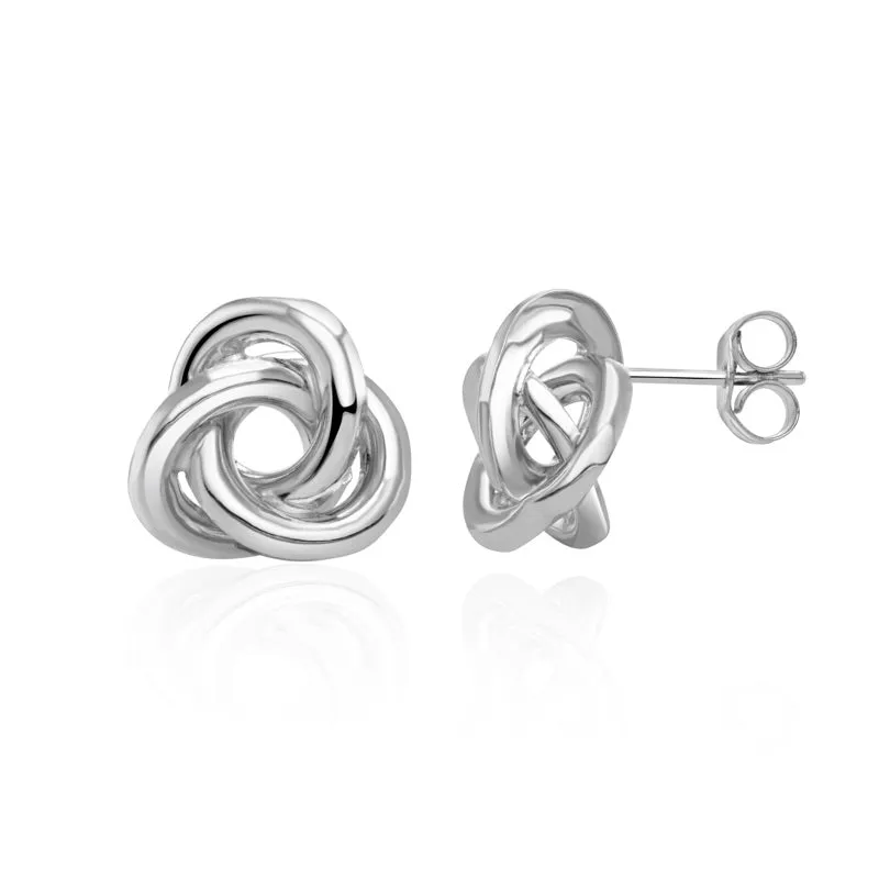 9ct White Gold 11mm Looped Knot Stud Earrings