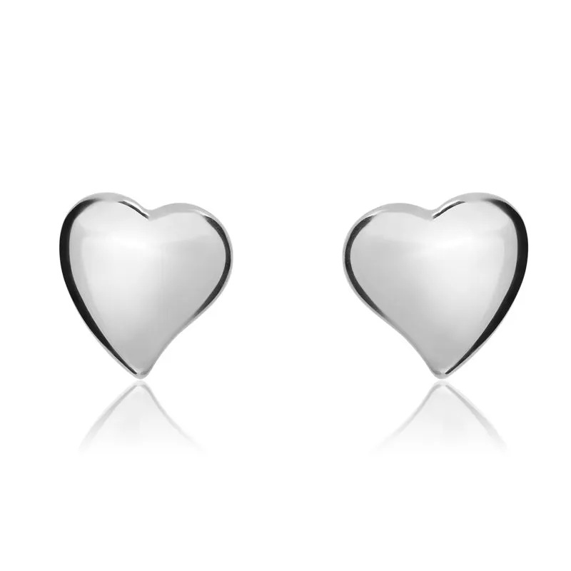 9ct White Gold 6mm Heart Stud Earrings
