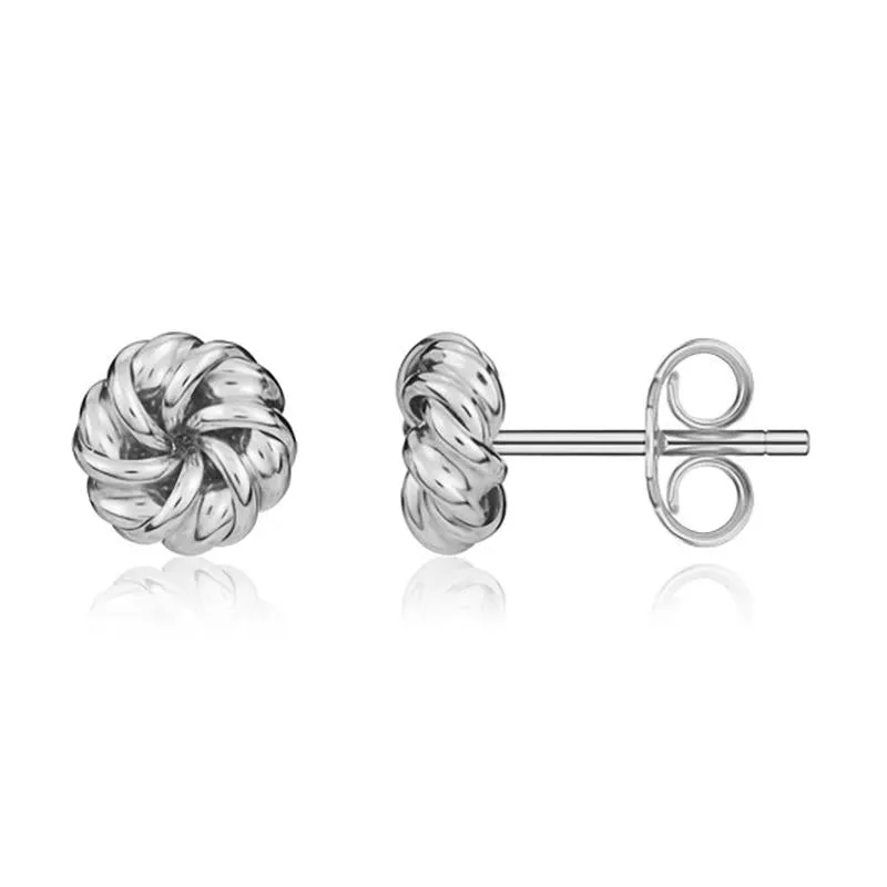 9ct White Gold 7mm Looped Knot Stud Earrings