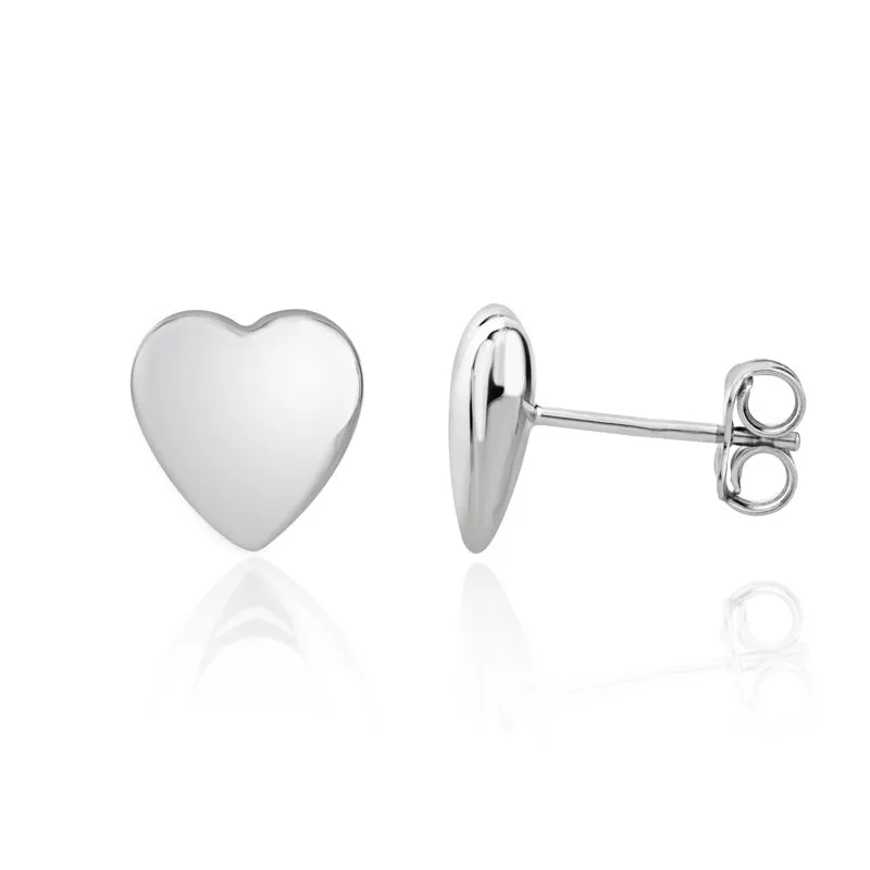 9ct White Gold 8.5mm Heart Stud Earrings