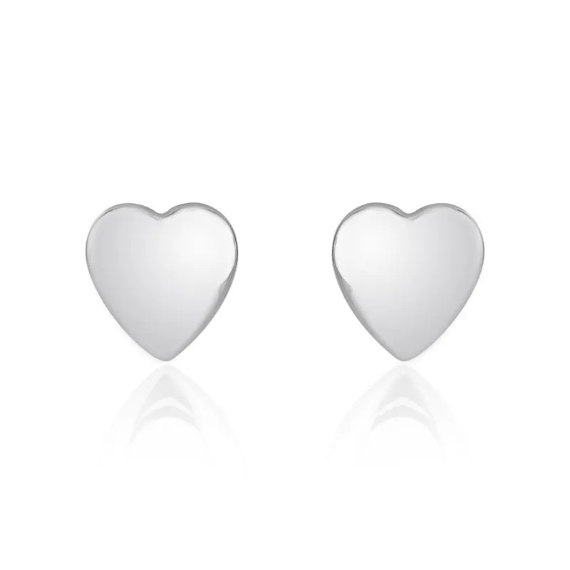9ct White Gold 8.5mm Heart Stud Earrings