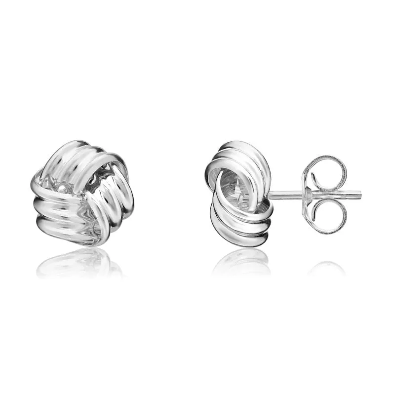 9ct White Gold 8mm Looped Knot Stud Earrings