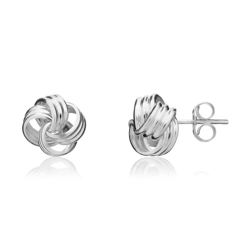 9ct White Gold 9mm Looped Knot Stud Earrings