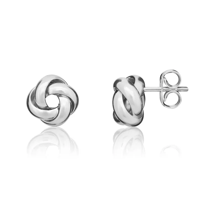 9ct White Gold 9mm Looped Knot Stud Earrings