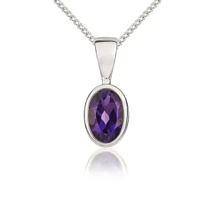 9ct White Gold Amethyst 6x4mm Oval Rub Over Set Pendant