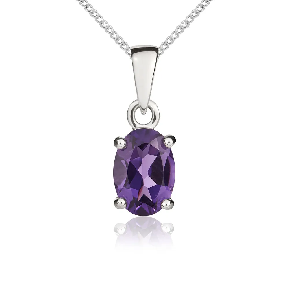 9ct White Gold Amethyst 7x5mm Oval Claw Set Necklace