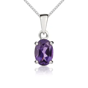 9ct White Gold Amethyst 7x5mm Oval Claw Set Necklace