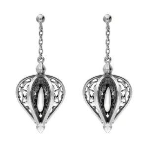 9ct White Gold Bauxite Flore Filigree Drop Earrings