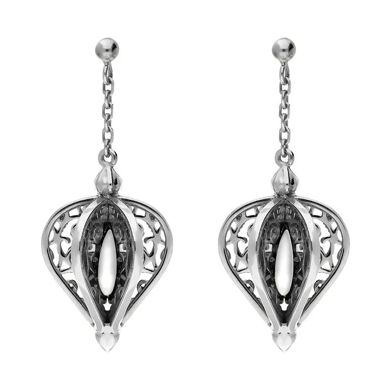 9ct White Gold Bauxite Flore Filigree Drop Earrings