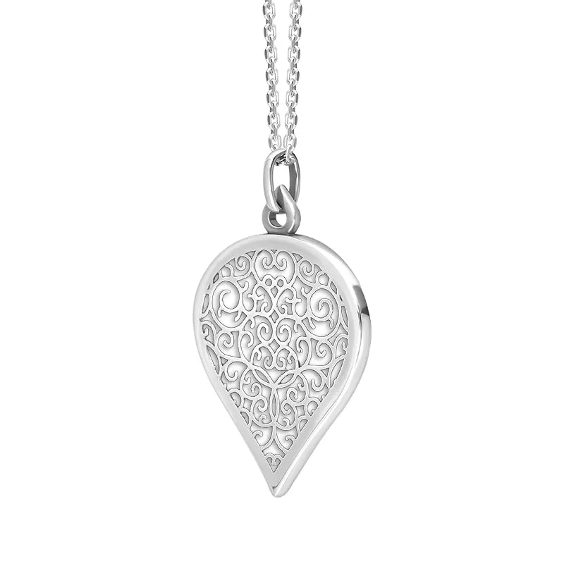 9ct White Gold Bauxite Flore Filigree Large Heart Necklace