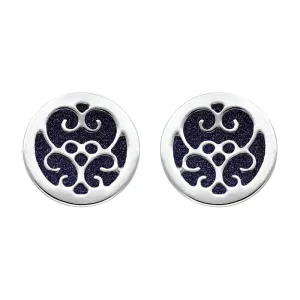 9ct White Gold Blue Goldstone Flore Filigree Stud Earrings