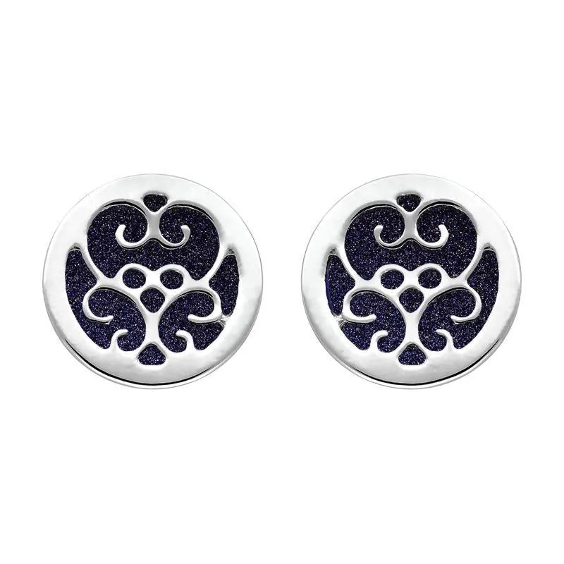 9ct White Gold Blue Goldstone Flore Filigree Stud Earrings