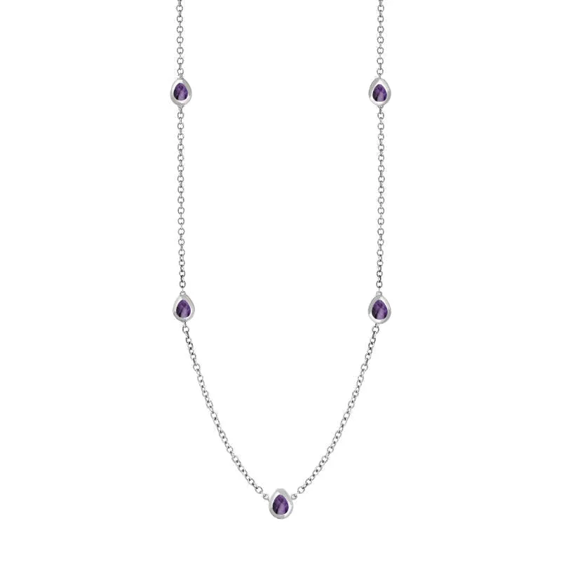 9ct White Gold Blue John Fleur De Lis Link Disc Chain Necklace