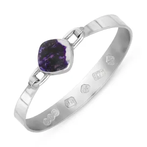 9ct White Gold Blue John Hallmark Wide Cushion Bangle
