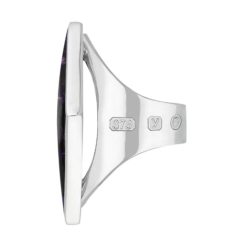 9ct White Gold Blue John King's Coronation Hallmark Large Rhombus Ring D