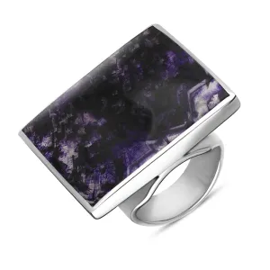 9ct White Gold Blue John King's Coronation Hallmark Large Square Ring D