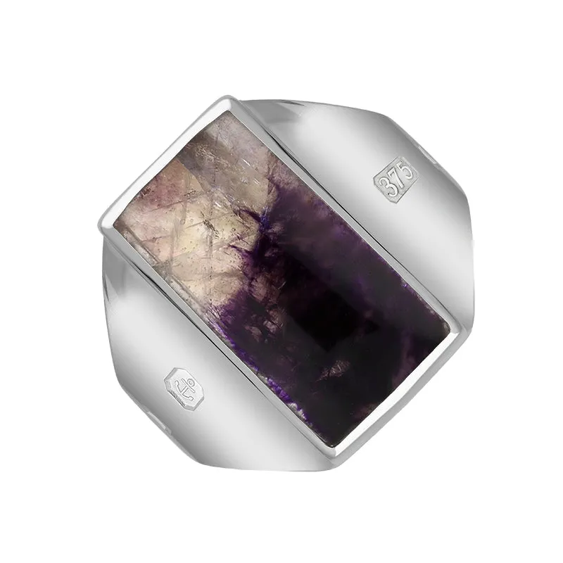 9ct White Gold Blue John King's Coronation Hallmark Small Oblong Ring D