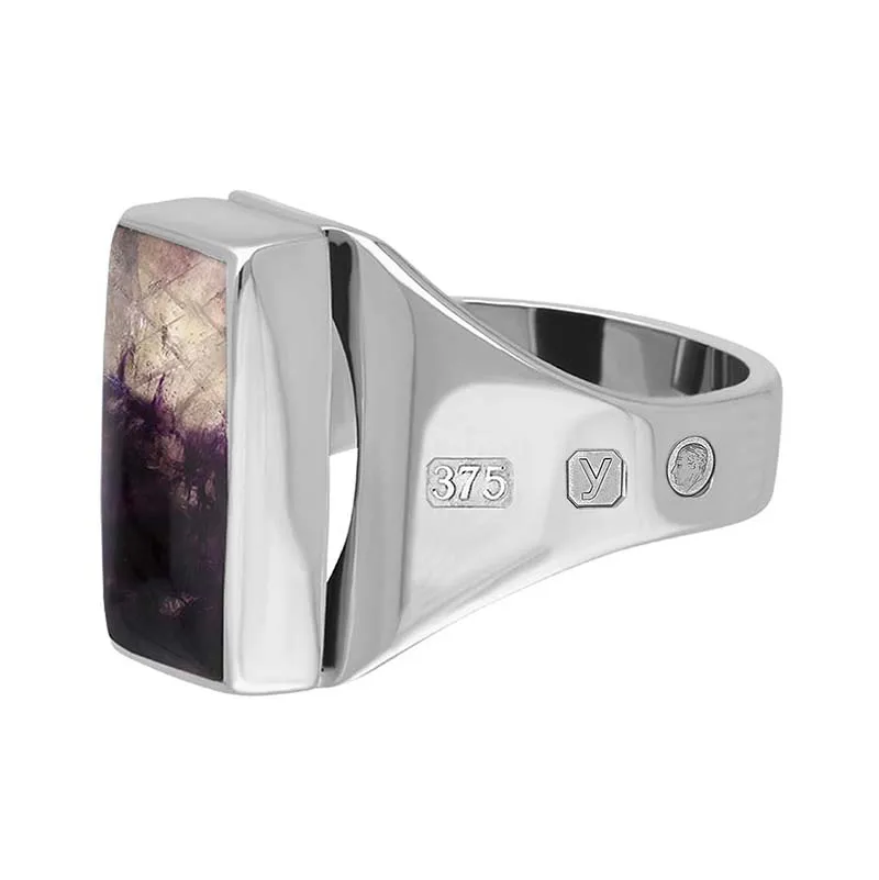 9ct White Gold Blue John King's Coronation Hallmark Small Oblong Ring D