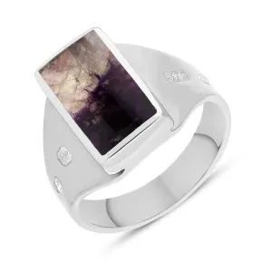 9ct White Gold Blue John King's Coronation Hallmark Small Oblong Ring D