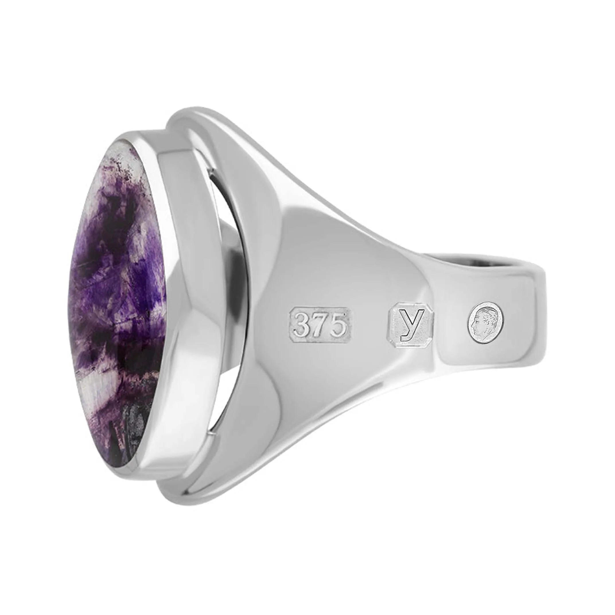 9ct White Gold Blue John King's Coronation Hallmark Small Oval Ring D