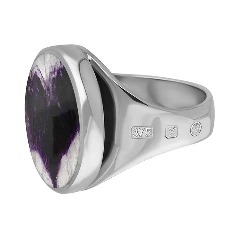 9ct White Gold Blue John King's Coronation Hallmark Small Round Ring D