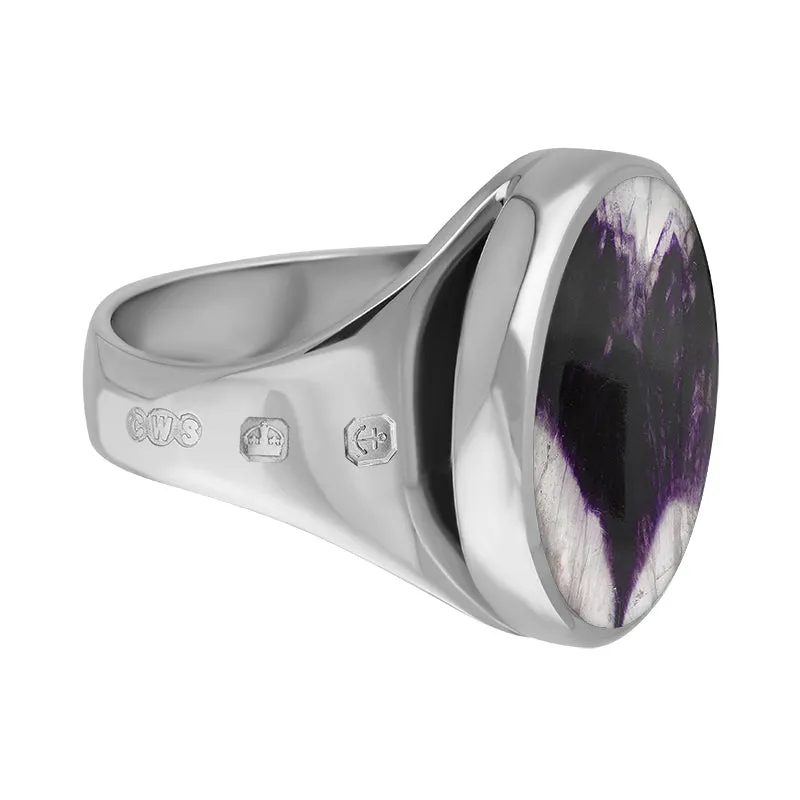 9ct White Gold Blue John King's Coronation Hallmark Small Round Ring D