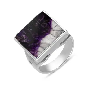 9ct White Gold Blue John King's Coronation Hallmark Small Square Ring D