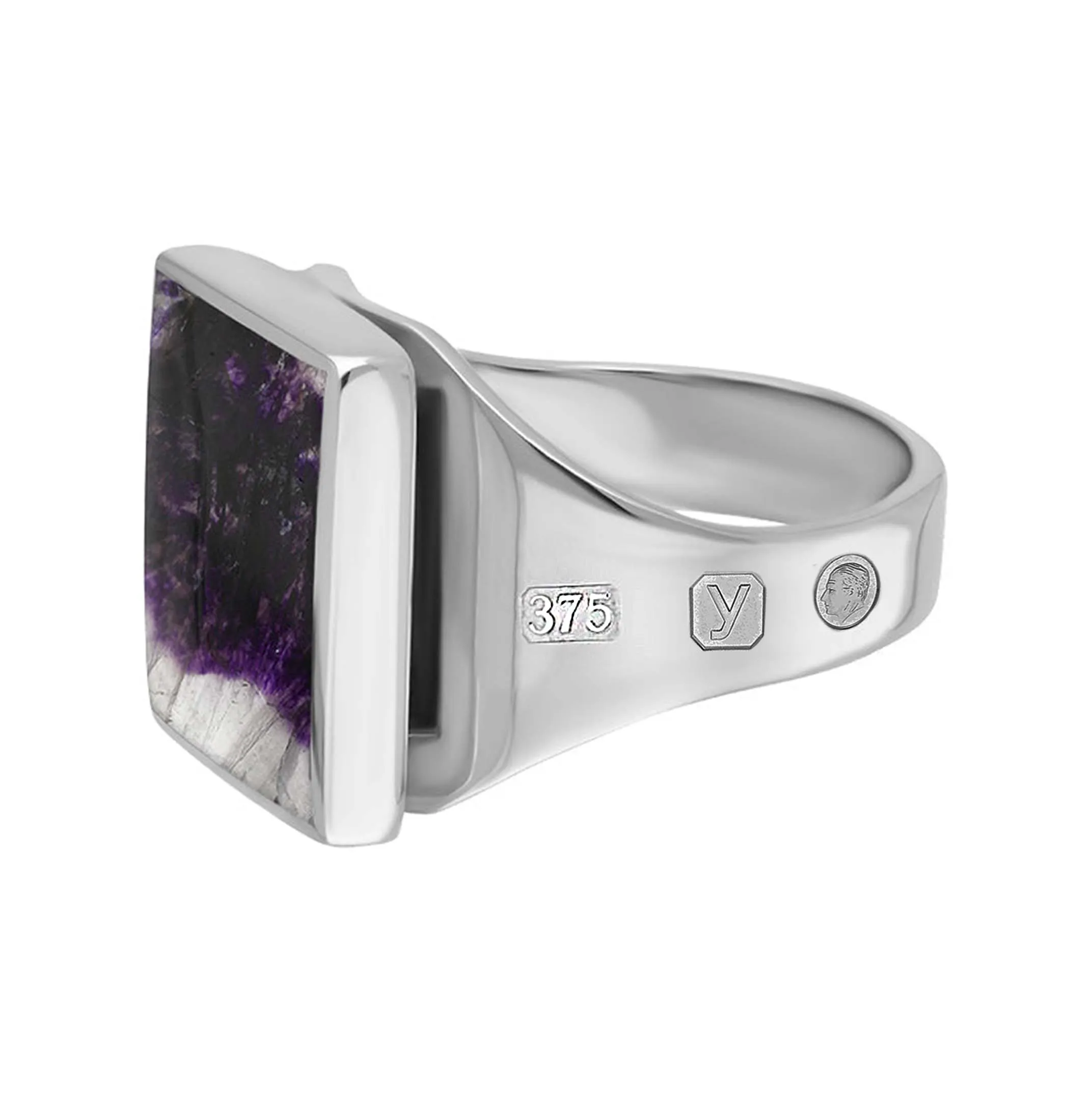 9ct White Gold Blue John King's Coronation Hallmark Small Square Ring D