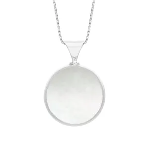 9ct White Gold Blue John Mother of Pearl Queens Jubilee Hallmark Double Sided Round Necklace D