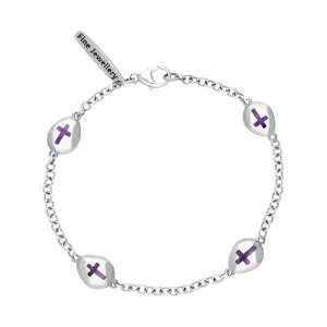 9ct White Gold Blue John Oval Cross Detail Four Stone Bracelet