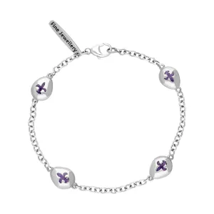 9ct White Gold Blue John Oval Fleur De Lis Detail Four Stone Bracelet