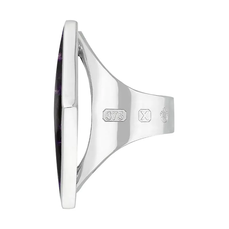 9ct White Gold Blue John Queen's Jubilee Hallmark Large Rhombus Ring D