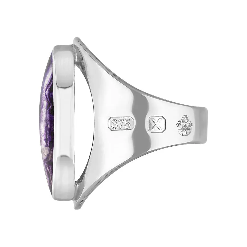 9ct White Gold Blue John Queen's Jubilee Hallmark Medium Oval Ring D
