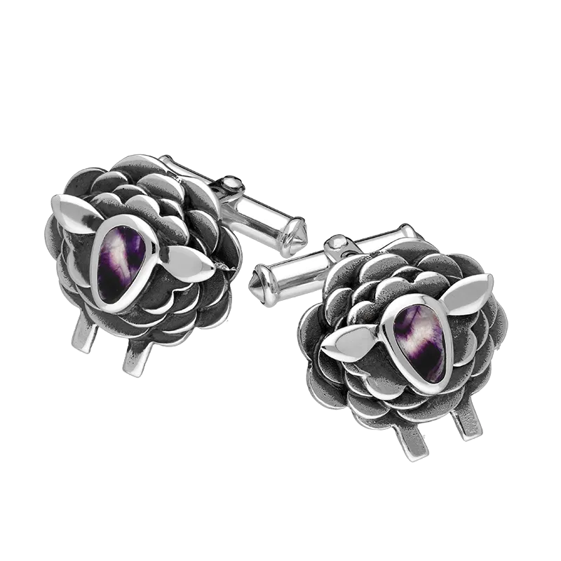 9ct White Gold Blue John Sheep Cufflinks