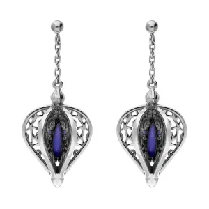 9ct White Gold Lapis Lazuli Flore Filigree Drop Earrings