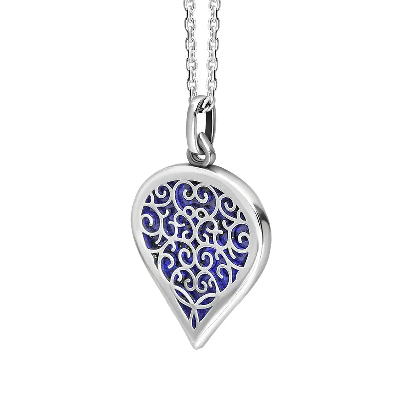 9ct White Gold Lapis Lazuli Flore Filigree Medium Heart Necklace