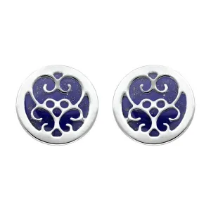 9ct White Gold Lapis Lazuli Flore Filigree Stud Earrings